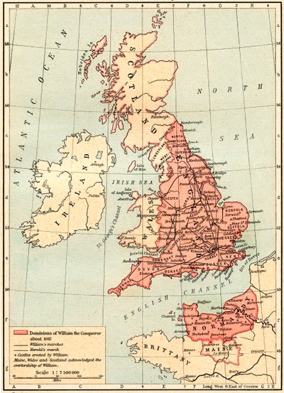 Map of Great Britain showing the dominions of William the Conqueror, c.1087, from Historical Atlas, published 1923 by Unbekannt Unbekannt